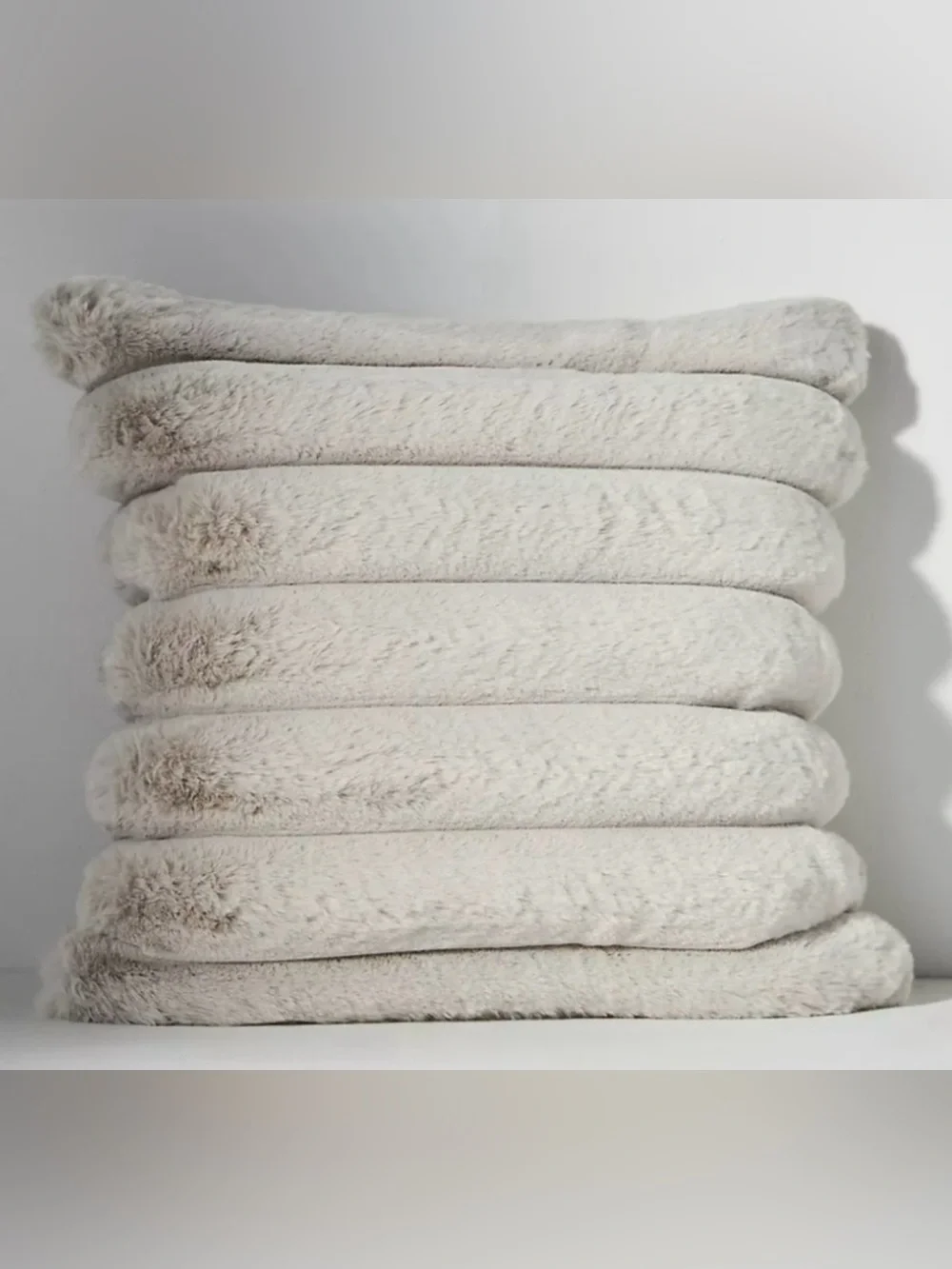 Anthropologie light  gray puffer faux fur 18x18 square pillow cover